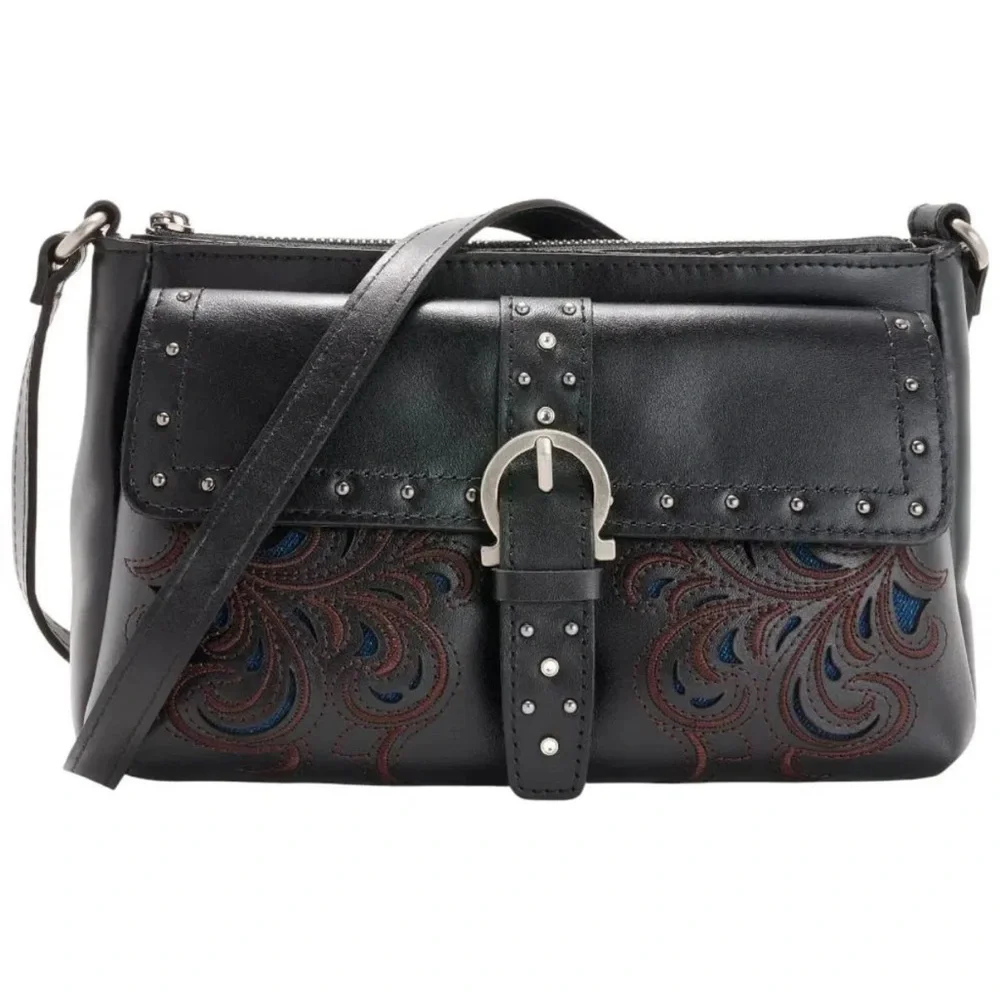 Patricia Nash Montana Collection Leather Maisie‎ Flap Crossbody Black
